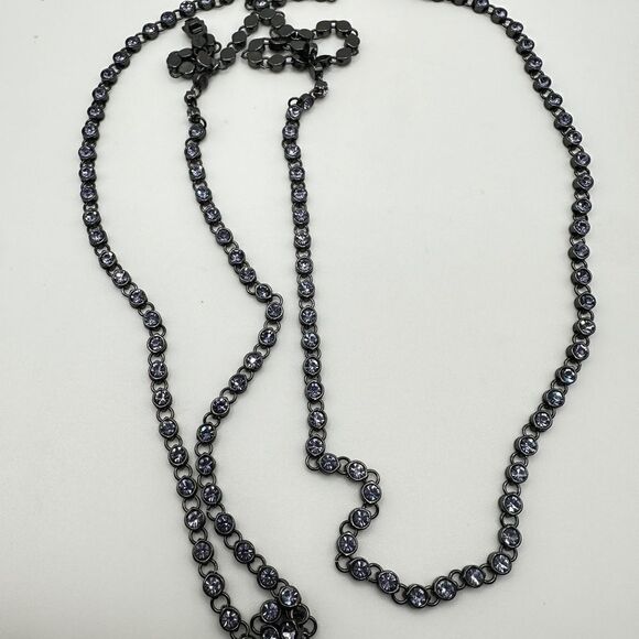 50” purple bezel set rhinestones with black stainless steel metal necklace! - Picture 11 of 12